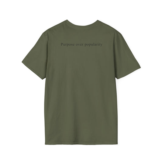 Low Ego. High Impact. T-Shirt — Minimalist Inspirational Tee ("Purpose over popularity" on back)