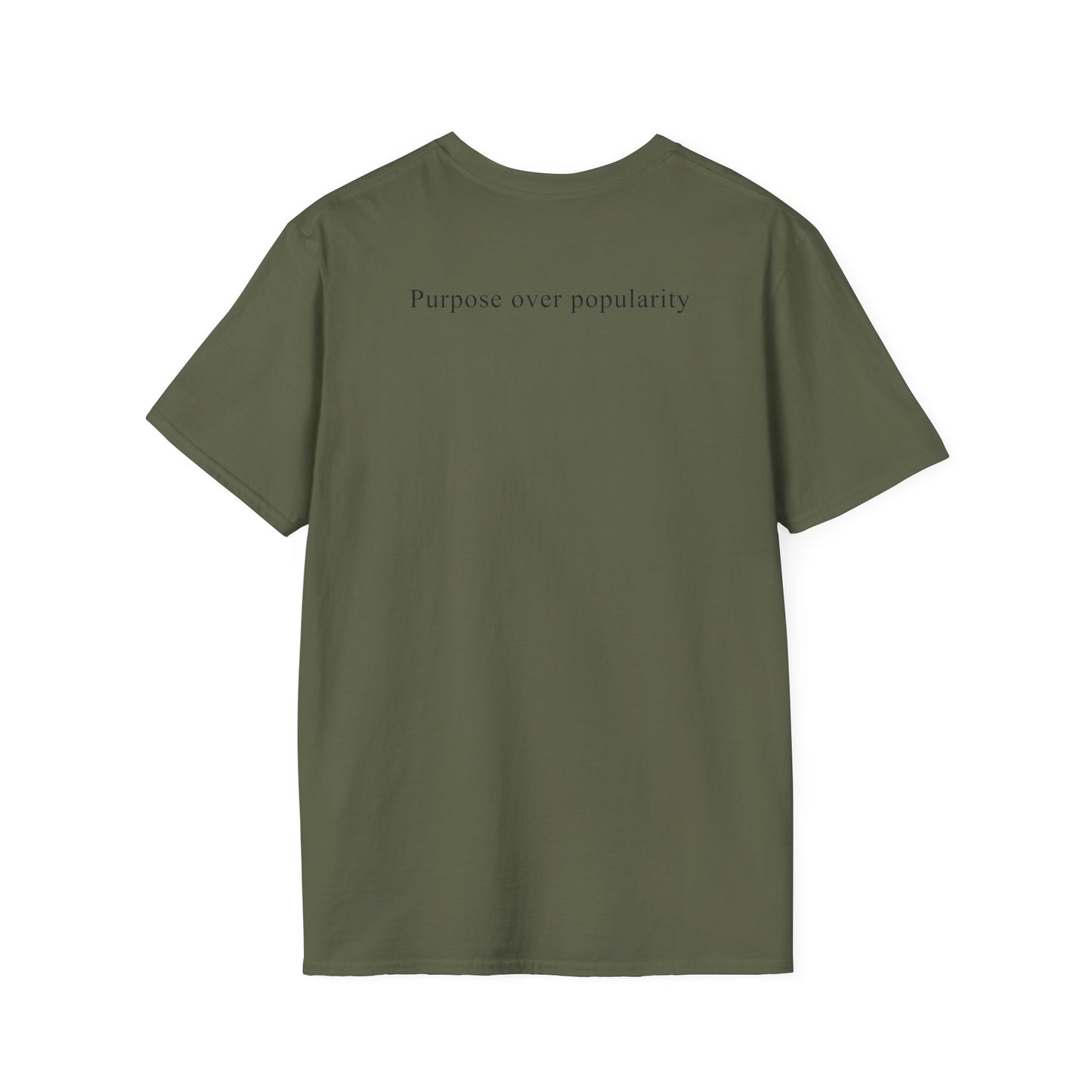 Low Ego. High Impact. T-Shirt — Minimalist Inspirational Tee ("Purpose over popularity" on back)