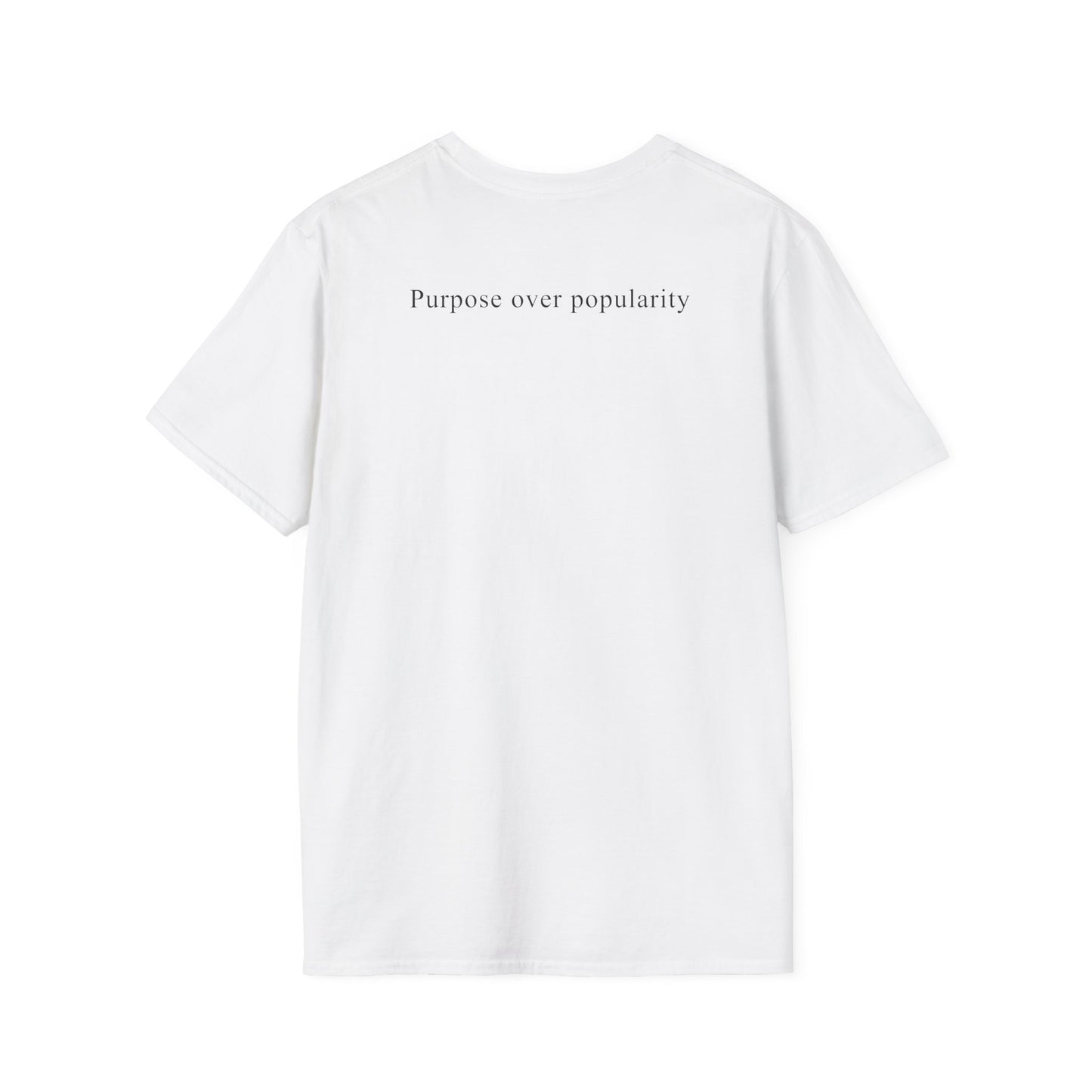 Low Ego. High Impact. T-Shirt — Minimalist Inspirational Tee ("Purpose over popularity" on back)