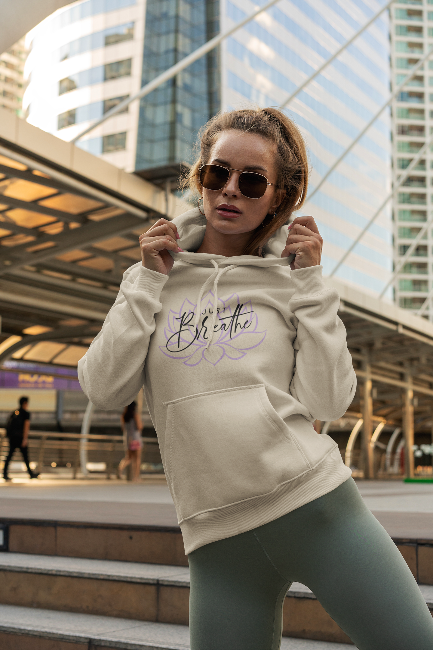 Just Breathe Lotus Flower- Cozy Inspirational Fleece Hoodie