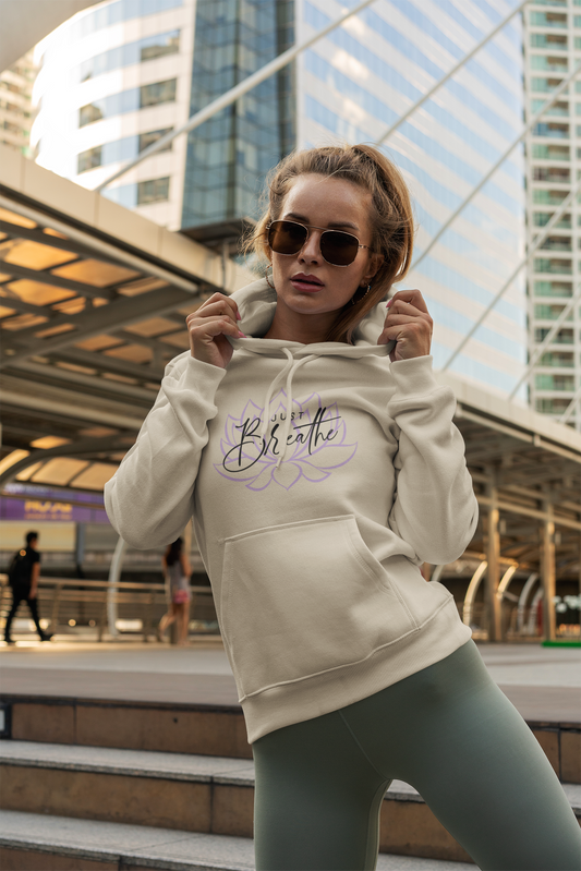 Just Breathe Lotus Flower- Cozy Inspirational Fleece Hoodie
