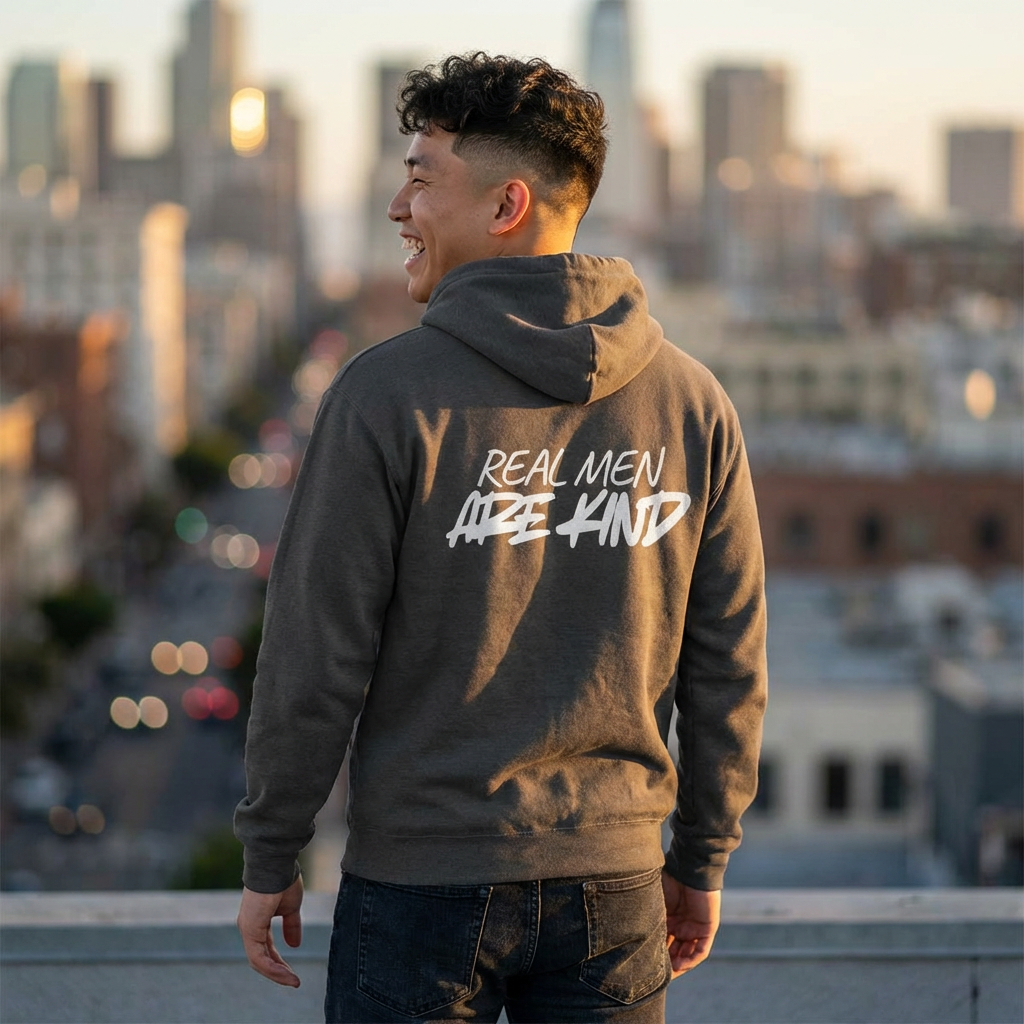 Real Men Are Kind Full-Zip Hoodie — Men's Kindness Graphic Zip-Up