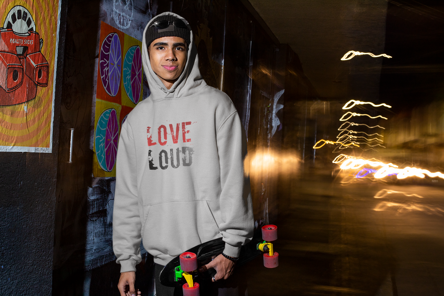 Love Loud Hoodie — "Silence hate. Spread love." Graphic Pullover for Activism & Everyday Wear