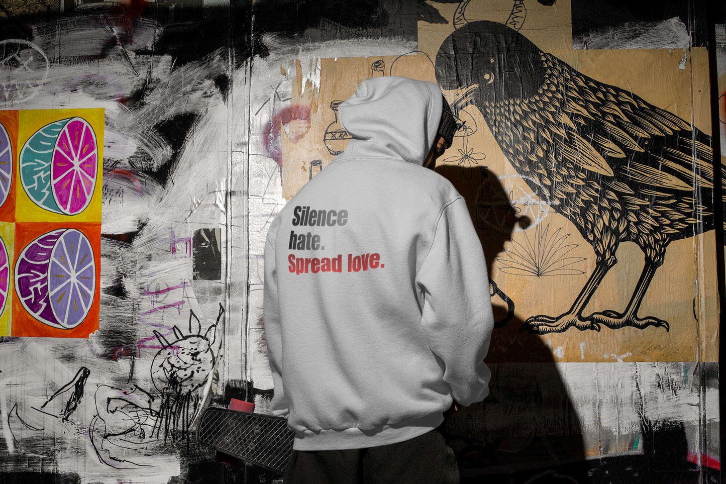 Love Loud Hoodie — "Silence hate. Spread love." Graphic Pullover for Activism & Everyday Wear