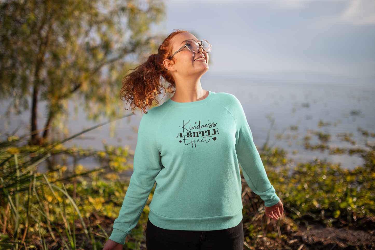 Kindness, a Ripple Effect- Spreading Positivity - Lightweight Crewneck Sweatshirt