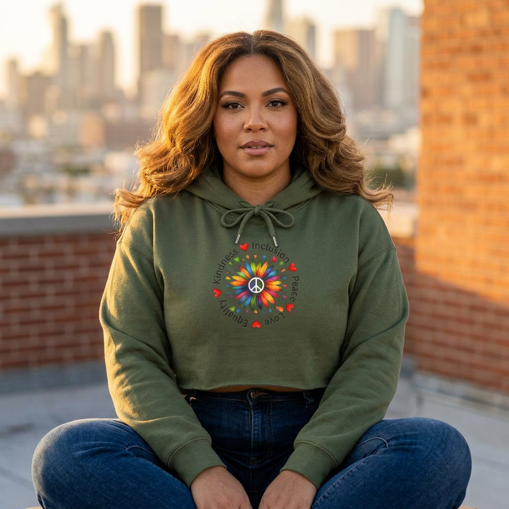 Kindness, Inclusion, Equality - Floral Design - Women's Cropped Hoodie