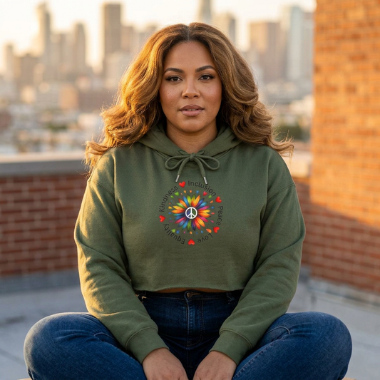 Kindness, Inclusion, Equality - Floral Design - Women's Cropped Hoodie