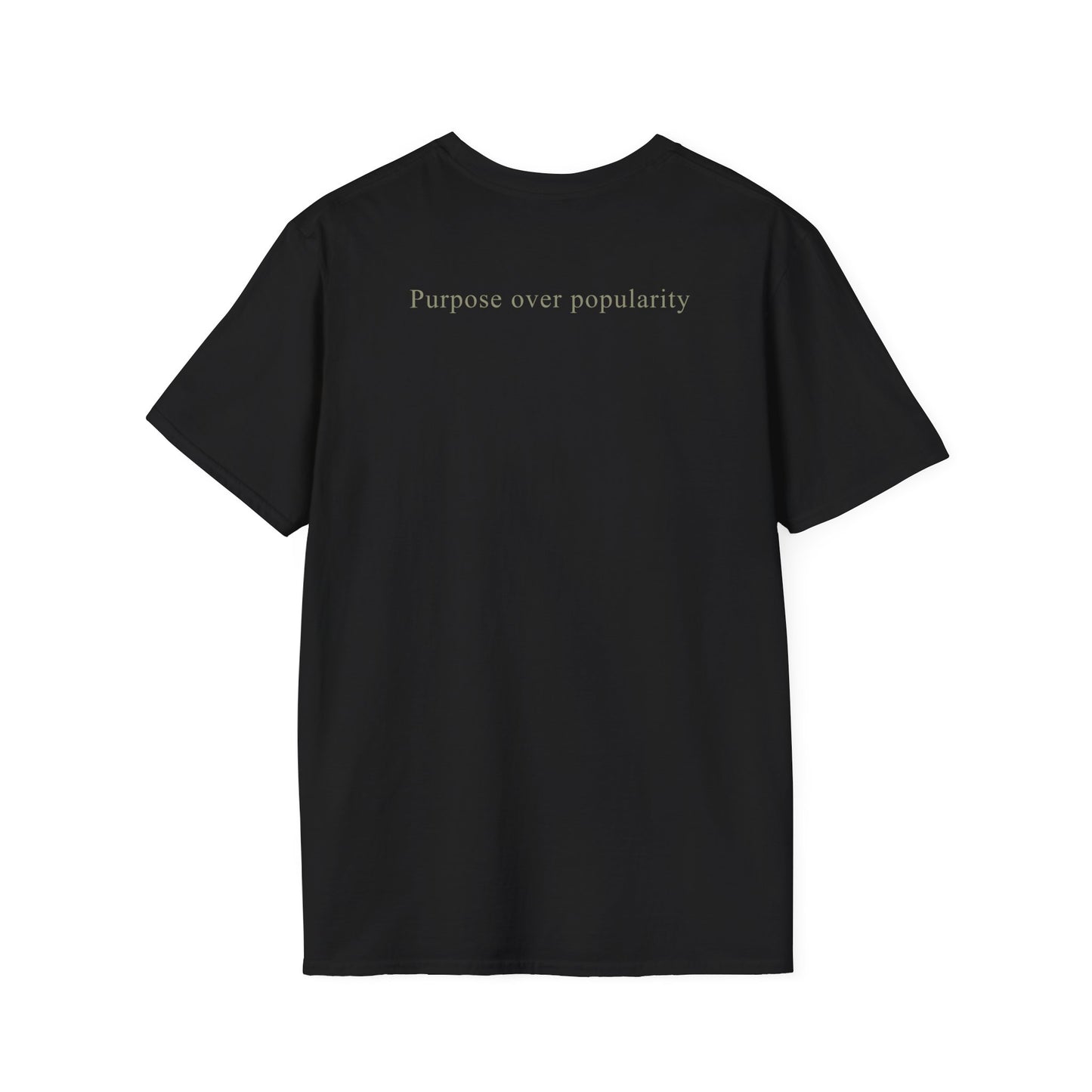 Low Ego. High Impact. T-Shirt — Minimalist Inspirational Tee ("Purpose over popularity" on back)