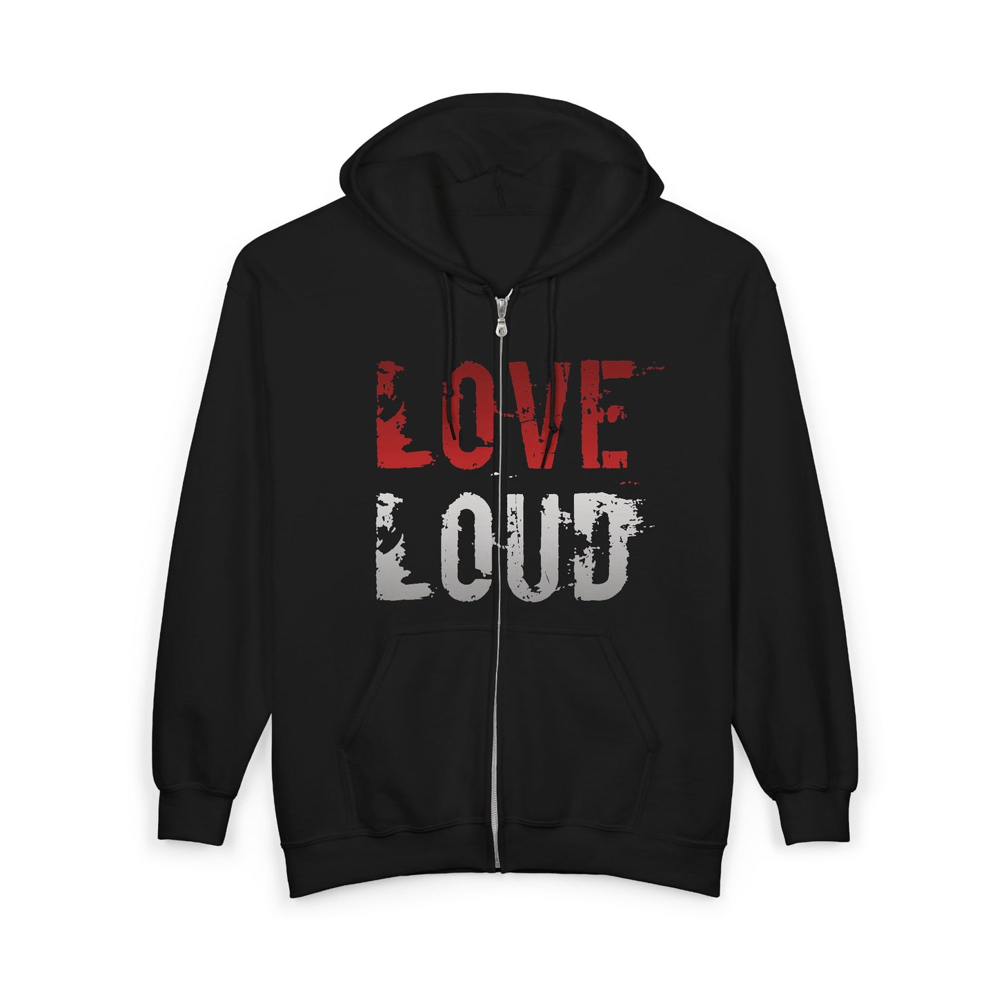 Love Loud Zip Hoodie — "Silence hate. Spread love." Full-Zip Sweatshirt