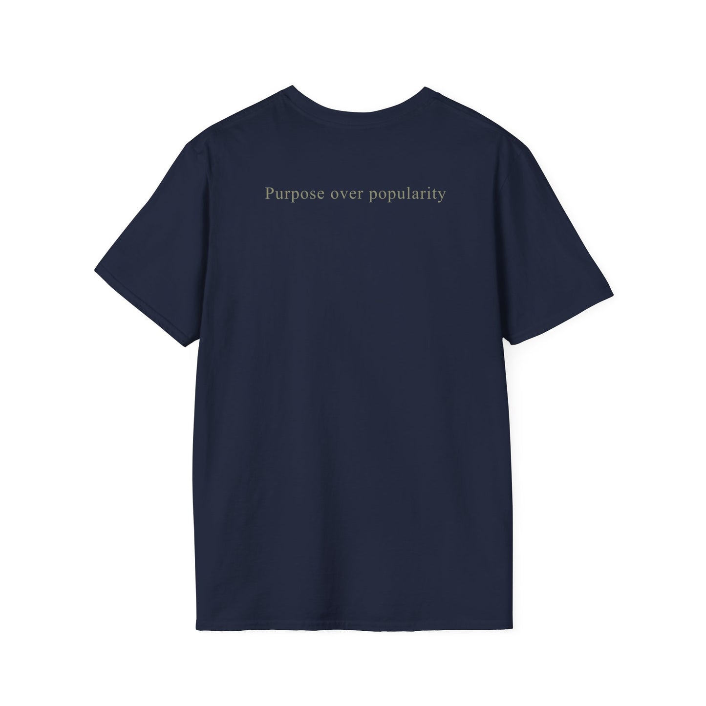 Low Ego. High Impact. T-Shirt — Minimalist Inspirational Tee ("Purpose over popularity" on back)
