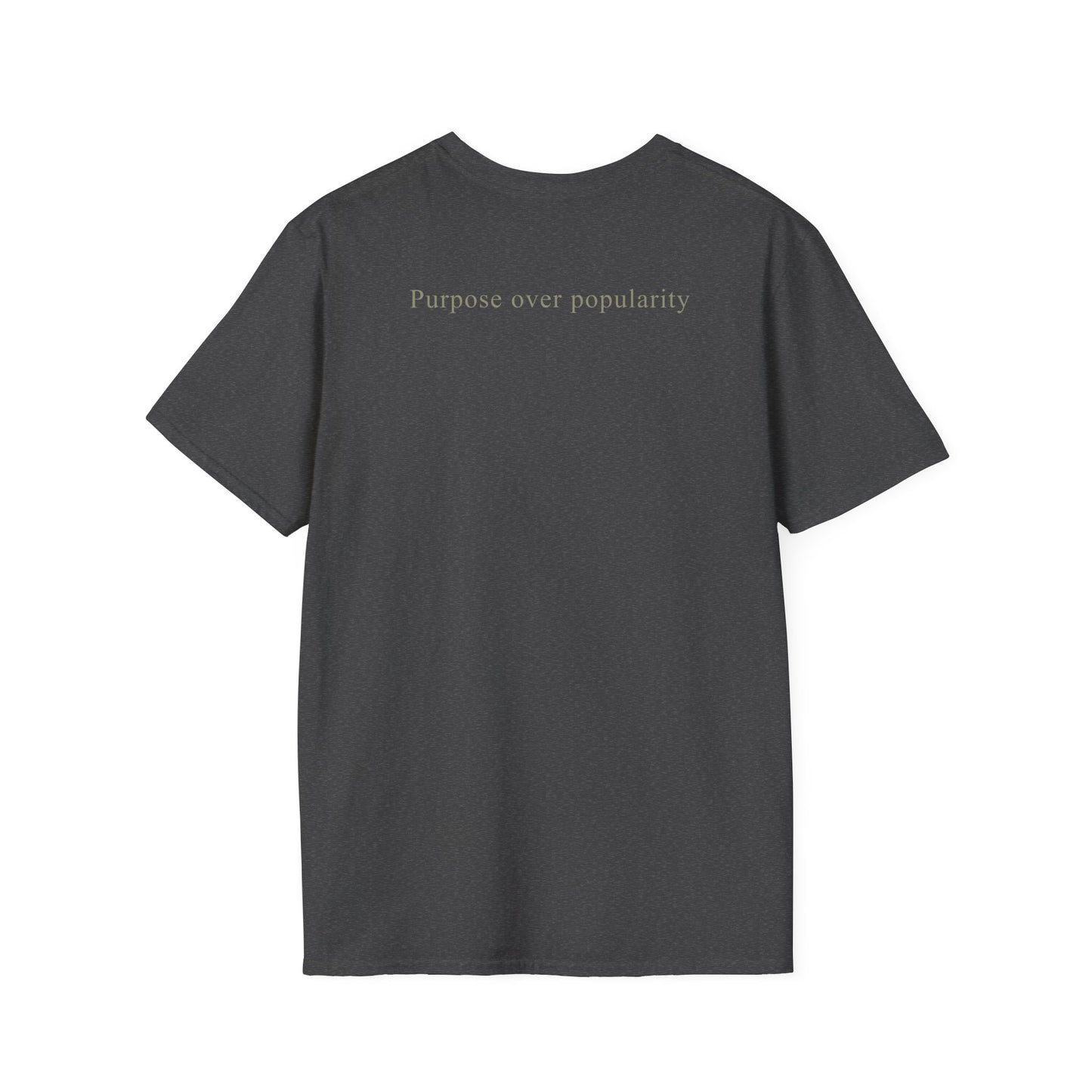 Low Ego. High Impact. T-Shirt — Minimalist Inspirational Tee ("Purpose over popularity" on back)